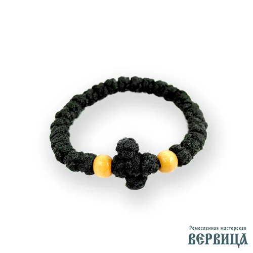 Чёрный браслет комбоскини ручной работы - деревянный разделитель